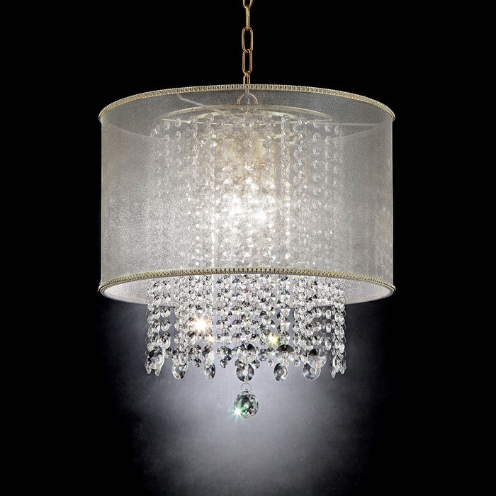 Ceiling Lamp with Hanging Crystal Droplets and White Drum Shade, White