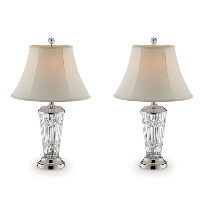 Table Lamp with Bell Type Shade and Glass Base, Set of 2, Clear