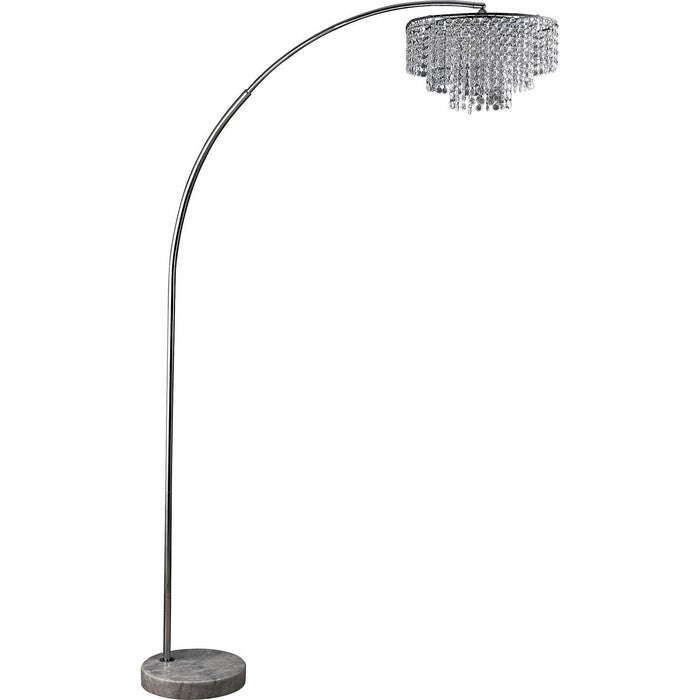 Contemporary Metal and Crystal Arch Floor lamp with Marble Base, Silver