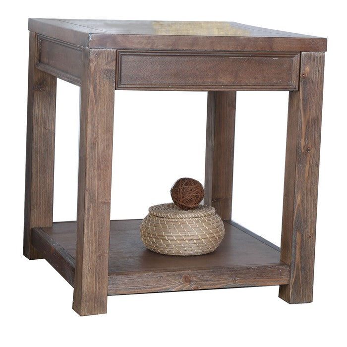 Transitional Style Square End Table with Open Shelf, Oak Brown