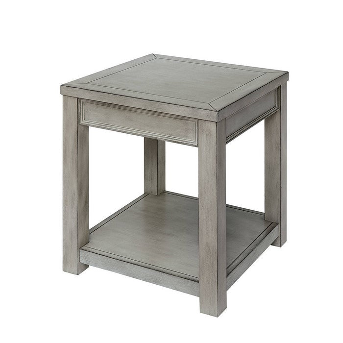 Transitional Style Square End Table with Open Shelf, Antique White