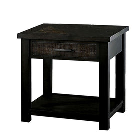 1 Drawer Rustic Style Plank Top End Table with Open Shelf, Dark Oak
