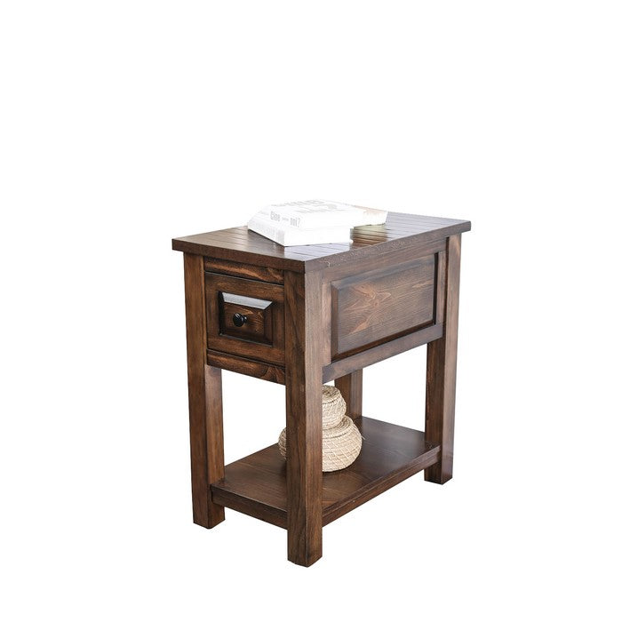 Transitional Side Table with Plank Top and 1 Drawer, Walnut Brown