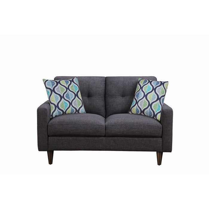 Fabric Upholstered Wooden Loveseat with Tufted Back, Gray