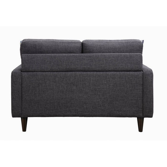 Fabric Upholstered Wooden Loveseat with Tufted Back, Gray