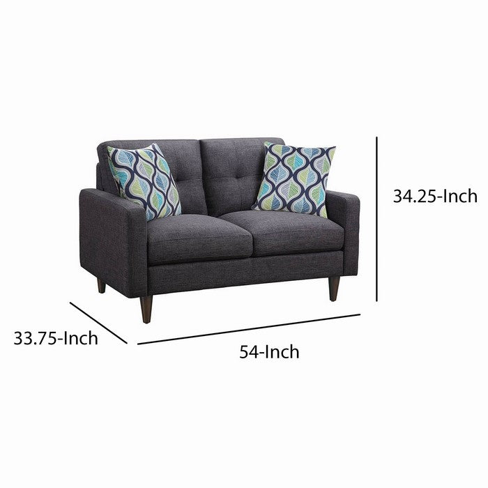 Fabric Upholstered Wooden Loveseat with Tufted Back, Gray