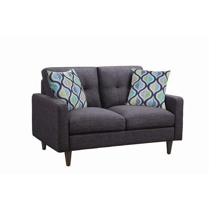 Fabric Upholstered Wooden Loveseat with Tufted Back, Gray