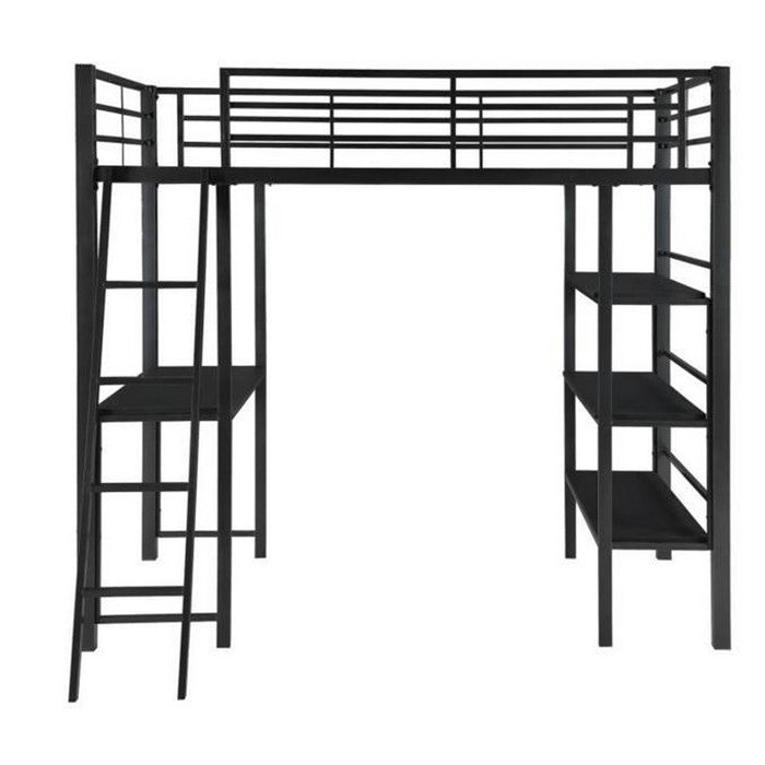 Contemporary Style Twin Size Workstation Loft Bed with Built In Desk, Gray
