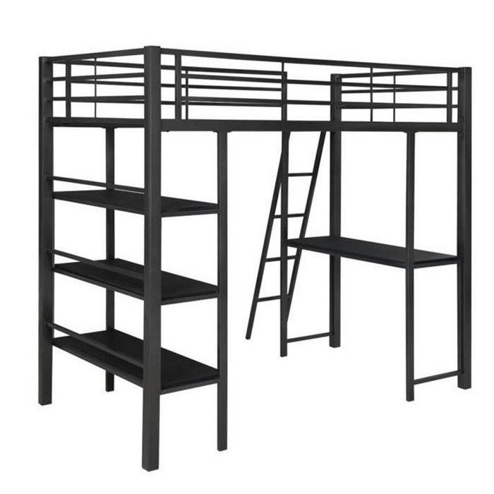 Contemporary Style Twin Size Workstation Loft Bed with Built In Desk, Gray