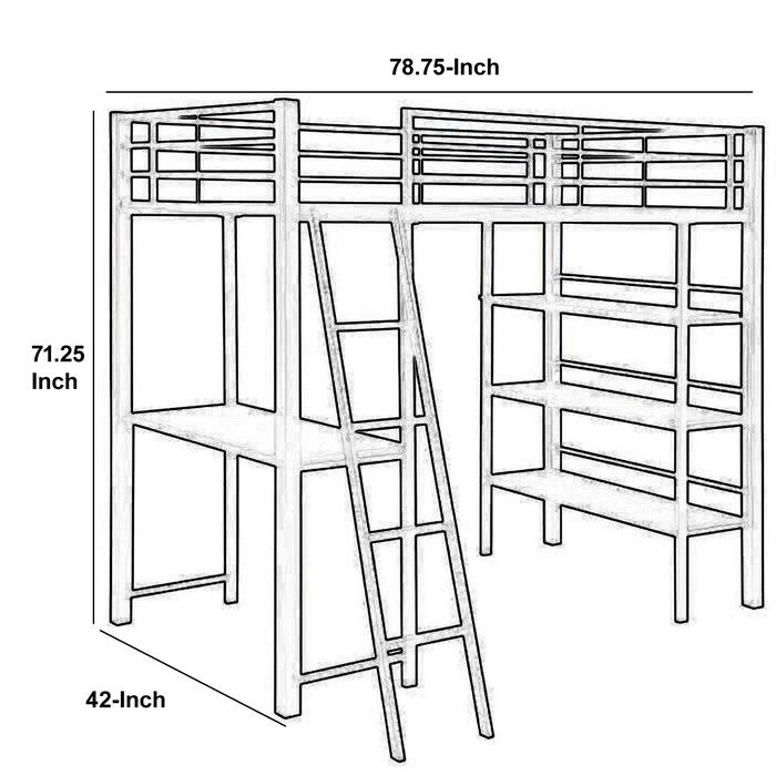 Contemporary Style Twin Size Workstation Loft Bed with Built In Desk, Gray