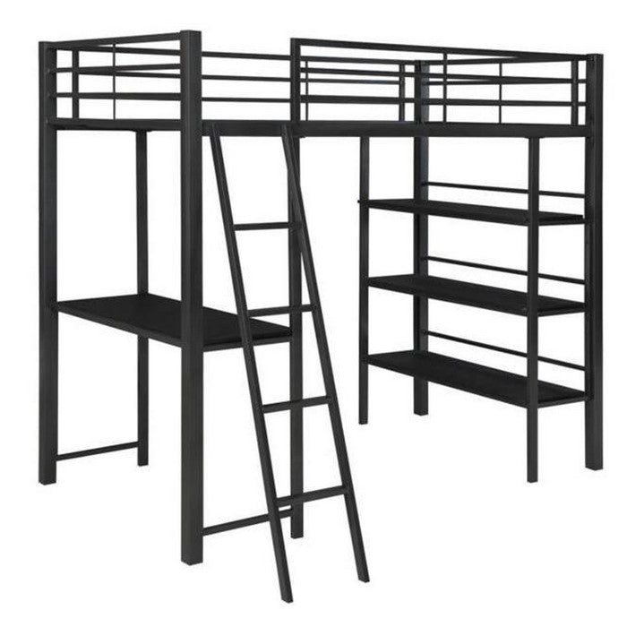 Contemporary Style Twin Size Workstation Loft Bed with Built In Desk, Gray
