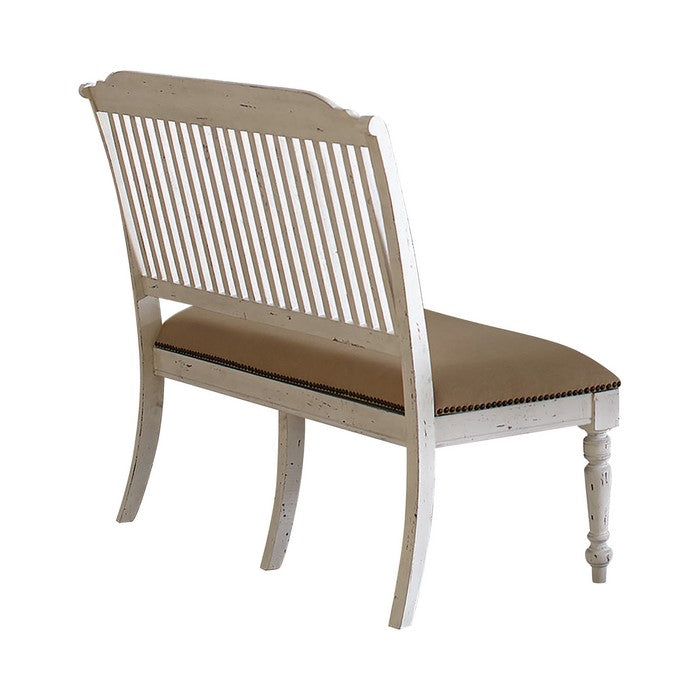 Farmhouse Style Wooden Bench with Slatted Back, White and Brown