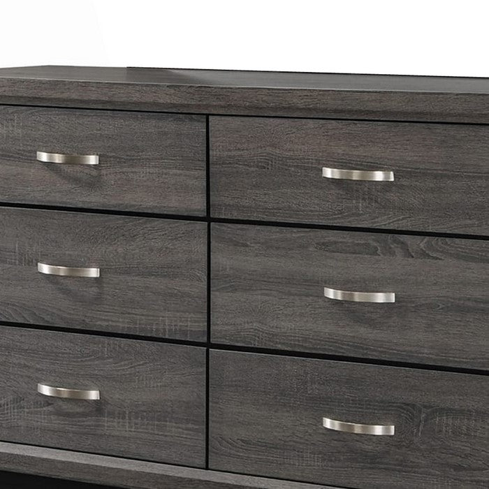 Transitional Wooden Dresser with 6 Spacious Drawers, Gray and Black