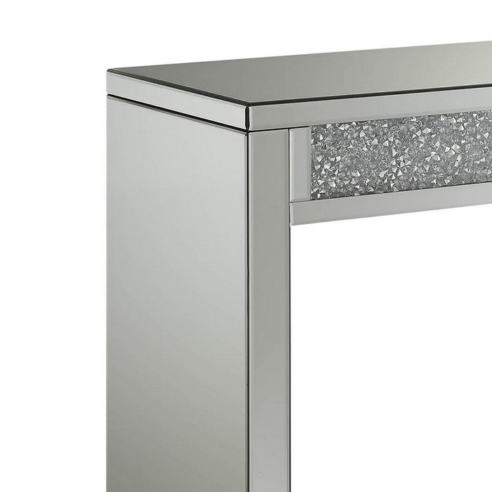 Rectangular Shape Wooden Sofa Table with Faux Crystal Accents, Silver