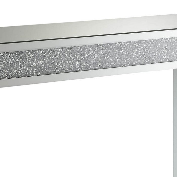 Rectangular Shape Wooden Sofa Table with Faux Crystal Accents, Silver