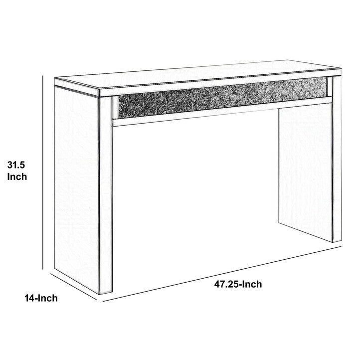 Rectangular Shape Wooden Sofa Table with Faux Crystal Accents, Silver