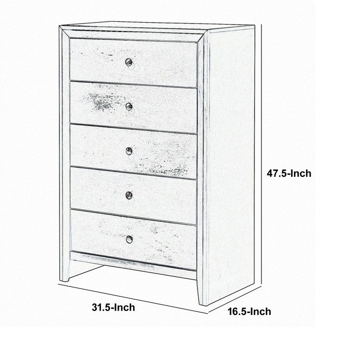 Transitional Style Wooden Chest with 5 Spacious Drawers, Gray