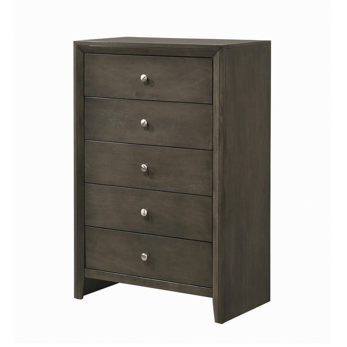 Transitional Style Wooden Chest with 5 Spacious Drawers, Gray