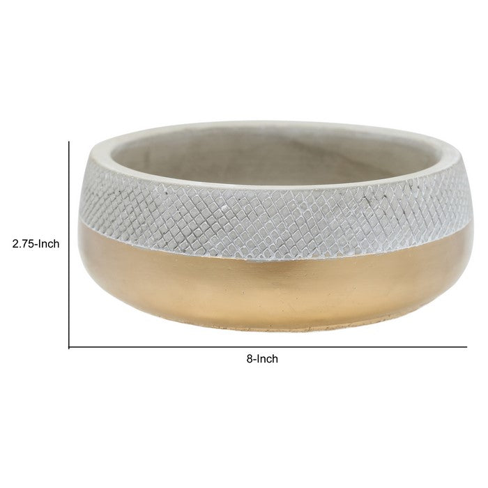 Wide Open Cement Pot with Criss Cross Top and Golden Base,Silver and Gold