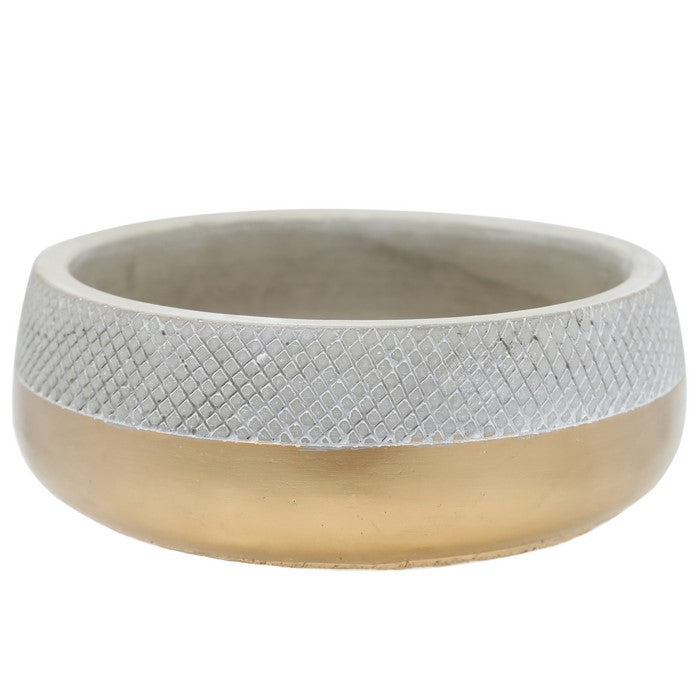 Wide Open Cement Pot with Criss Cross Top and Golden Base,Silver and Gold