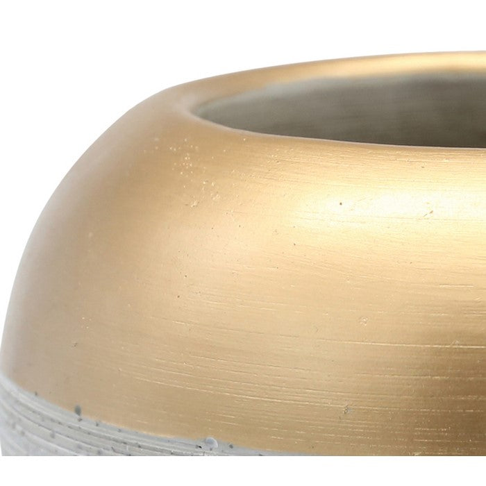 Cement Pot with Golden Top and Brushed Silver Body, Large, Silver and Gold