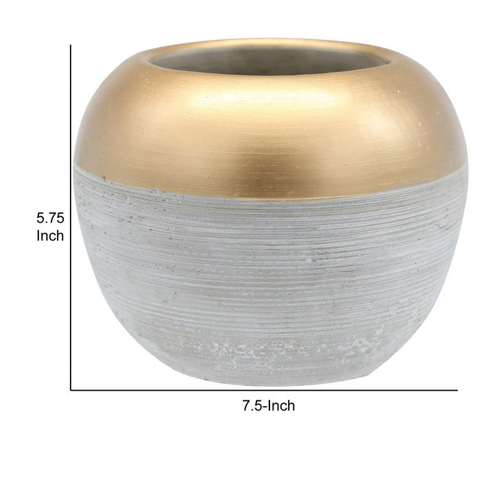 Cement Pot with Golden Top and Brushed Silver Body, Large, Silver and Gold