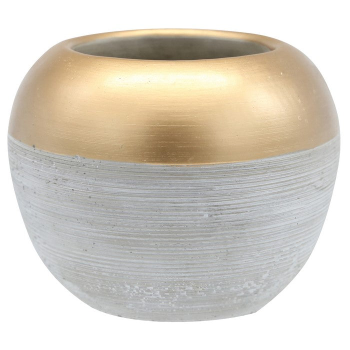 Cement Pot with Golden Top and Brushed Silver Body, Large, Silver and Gold