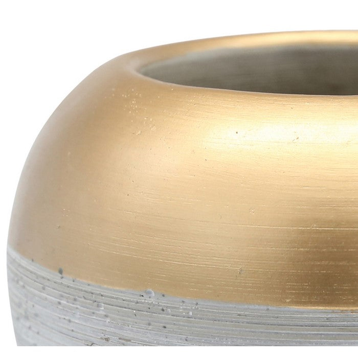Cement Pot with Golden Top and Brushed Silver Body, Medium, Silver and Gold