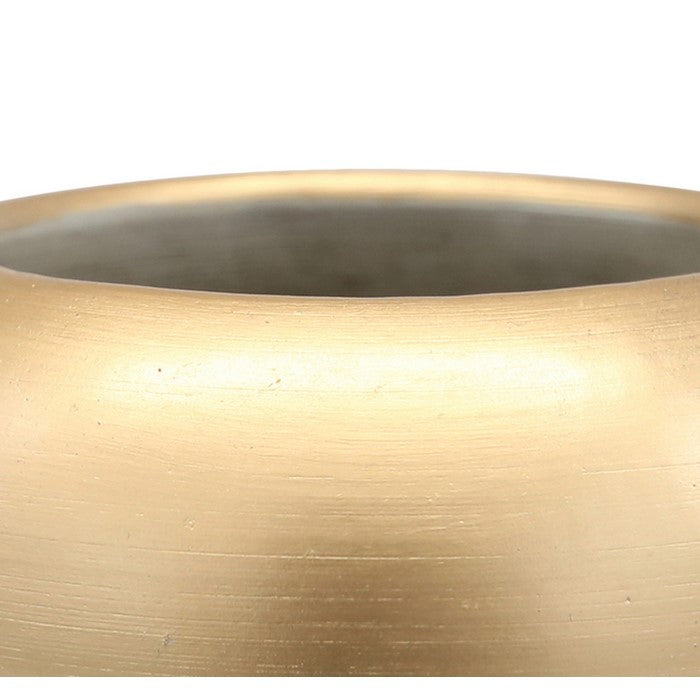 Cement Pot with Golden Top and Brushed Silver Body, Medium, Silver and Gold