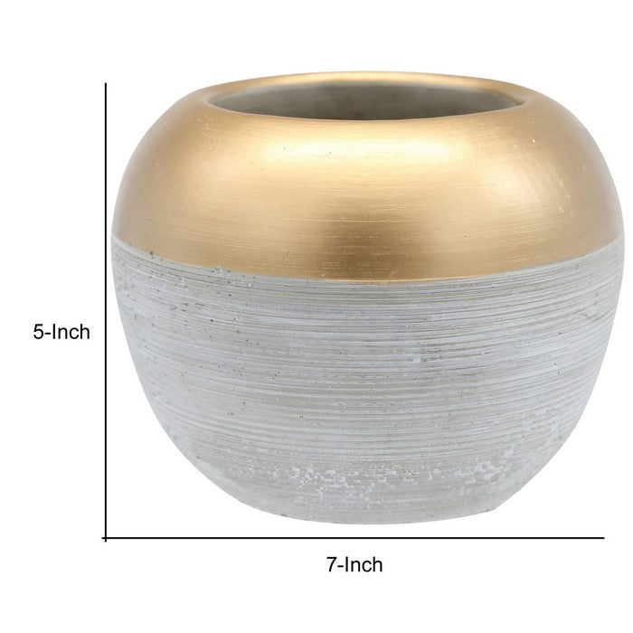 Cement Pot with Golden Top and Brushed Silver Body, Medium, Silver and Gold