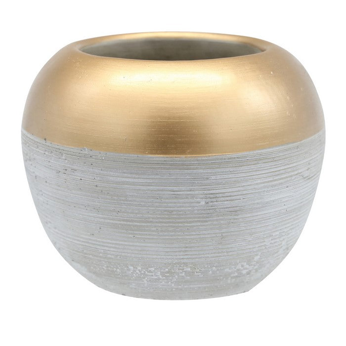 Cement Pot with Golden Top and Brushed Silver Body, Medium, Silver and Gold