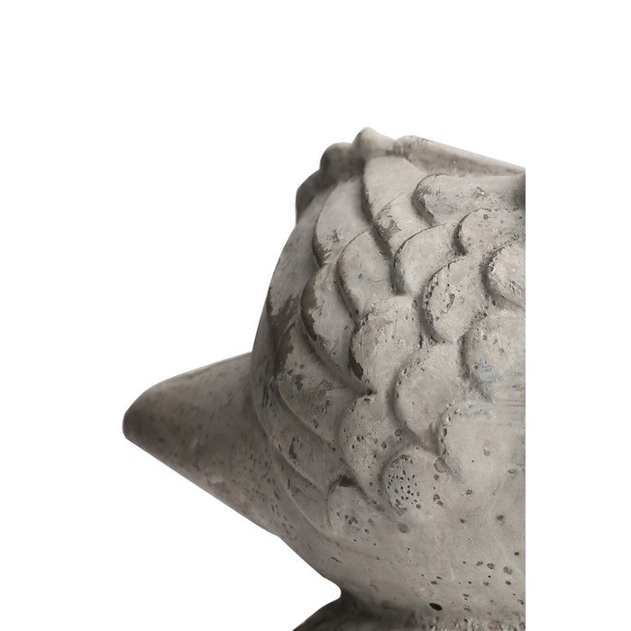 Cement Bird Figurine Sitting on a Hollow Rock, Small, Distressed Gray
