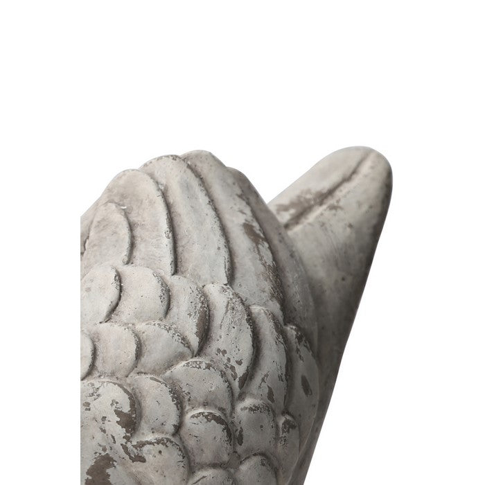 Cement Bird Figurine in Upright Position with Hollow Base, Large, Gray