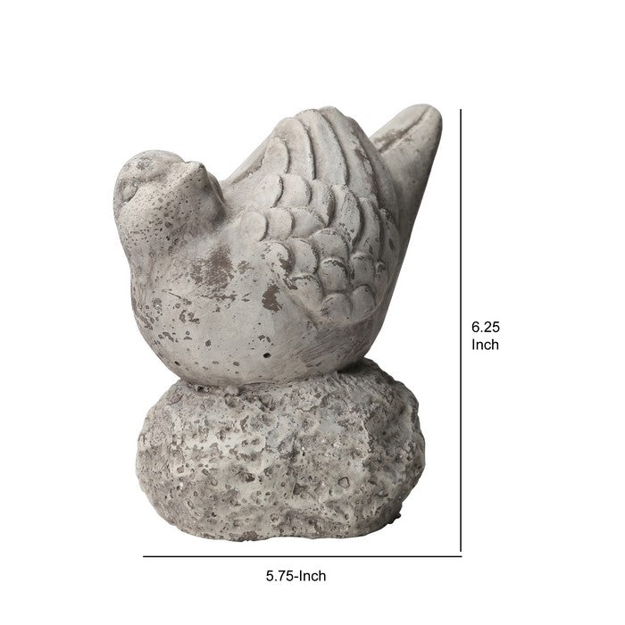 Cement Bird Figurine in Upright Position with Hollow Base, Large, Gray