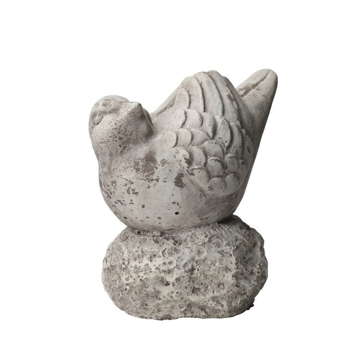 Cement Bird Figurine in Upright Position with Hollow Base, Large, Gray