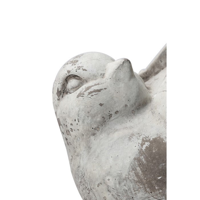 Cement Bird Figurine in Upright Position with Hollow Base, Small, Gray