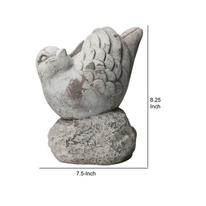 Cement Bird Figurine in Upright Position with Hollow Base, Small, Gray