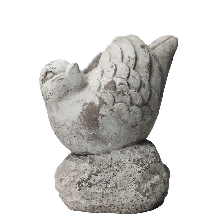 Cement Bird Figurine in Upright Position with Hollow Base, Small, Gray