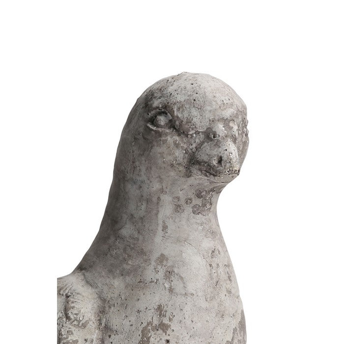Right Looking Cement Bird Figurine Standing on Flat Base, Distressed Gray