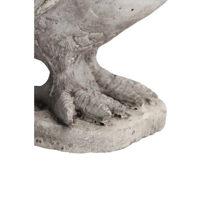 Right Looking Cement Bird Figurine Standing on Flat Base, Distressed Gray