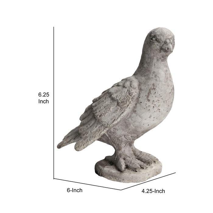 Right Looking Cement Bird Figurine Standing on Flat Base, Distressed Gray