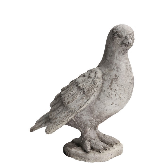 Right Looking Cement Bird Figurine Standing on Flat Base, Distressed Gray