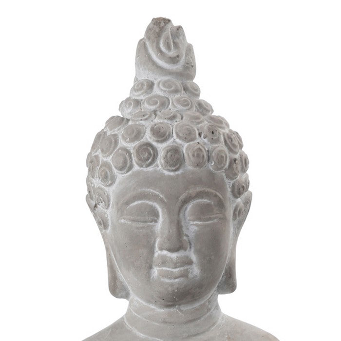 Kneeled Cement Buddha Figurine Meditating in Anjali Mudra Position, Gray