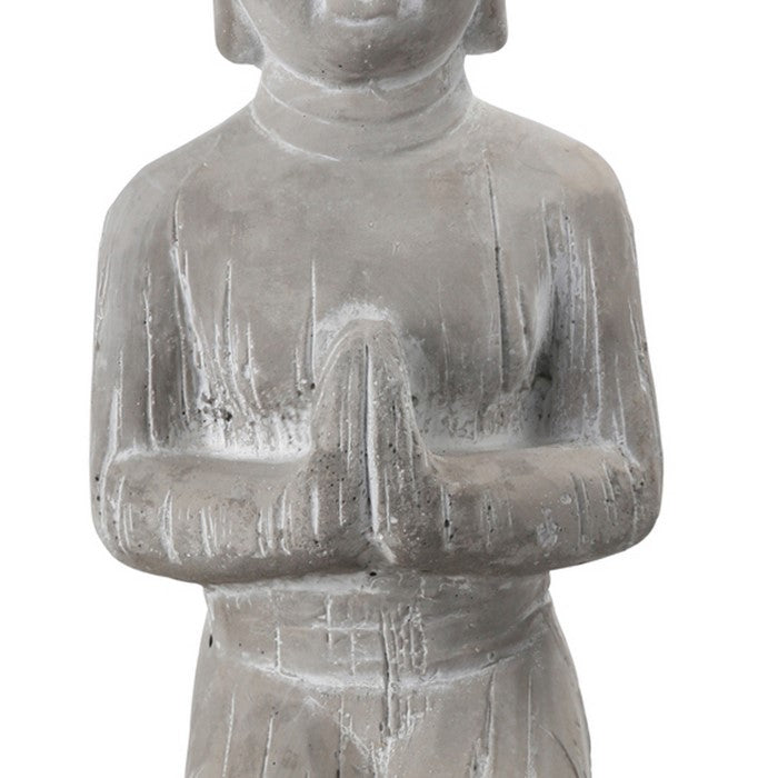 Kneeled Cement Buddha Figurine Meditating in Anjali Mudra Position, Gray