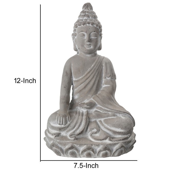 Cement Buddha Figurine Meditating in Varada Mudra Position, Gray