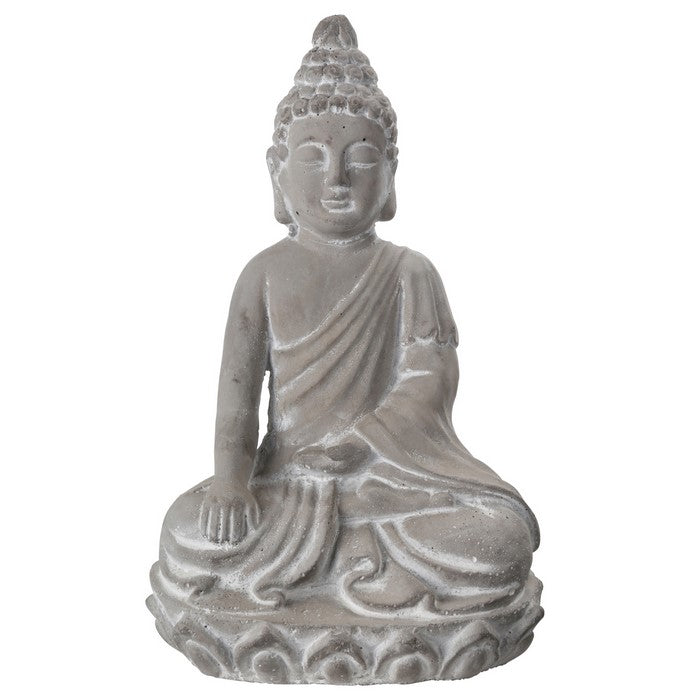 Cement Buddha Figurine Meditating in Varada Mudra Position, Gray