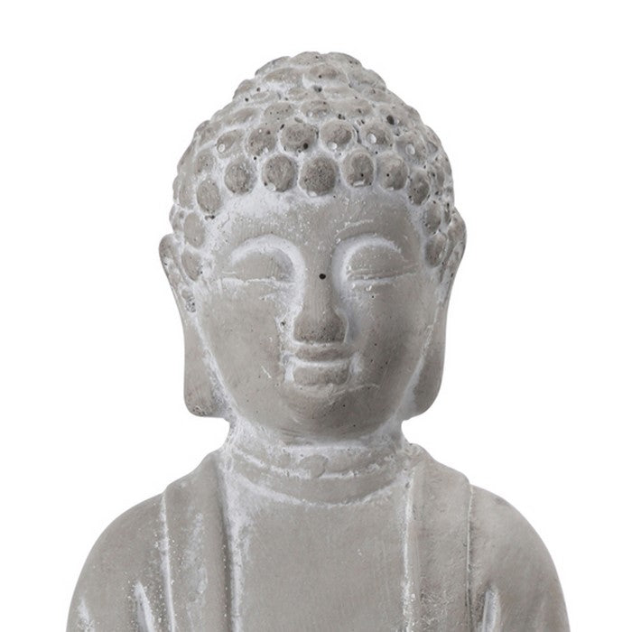 Kneeled Cement Buddha Figurine with Front Candle Holder, Gray
