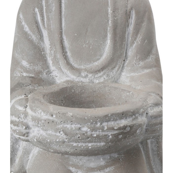 Kneeled Cement Buddha Figurine with Front Candle Holder, Gray