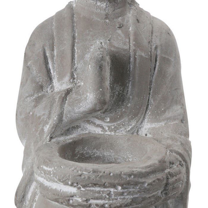 Karana Mudra Position Buddha Figurine with Front Candle Holder, Gray