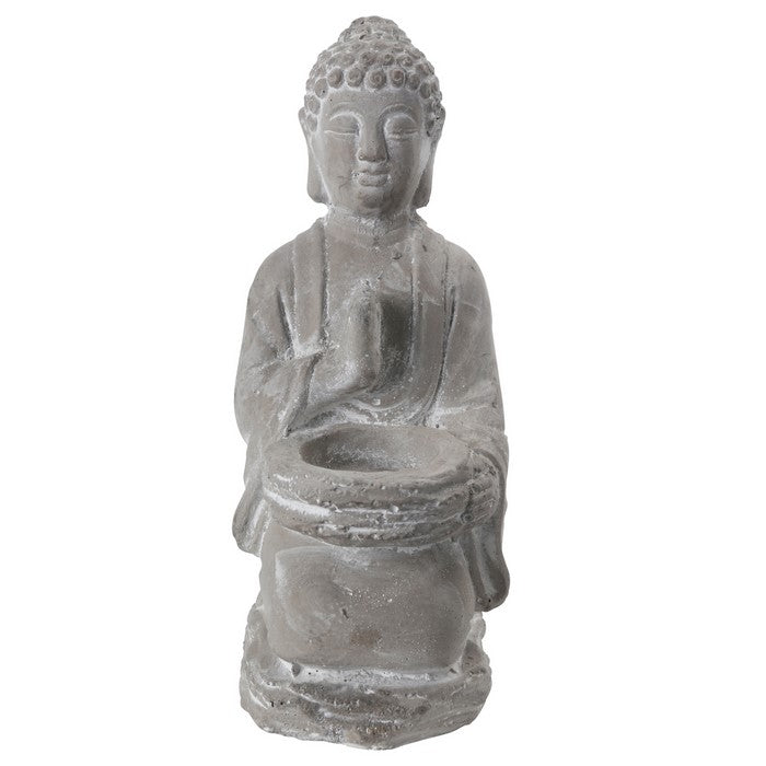Karana Mudra Position Buddha Figurine with Front Candle Holder, Gray